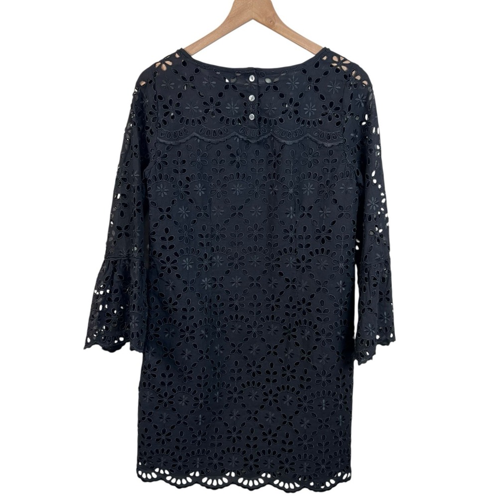 J.Crew Womens 4 Black Bell Sleeve Embroidered Eyelet Scalloped Hem Shift Dress - Picture 3 of 6